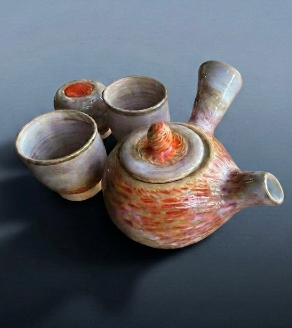 A Hagi Yaki side Handled Tea set.