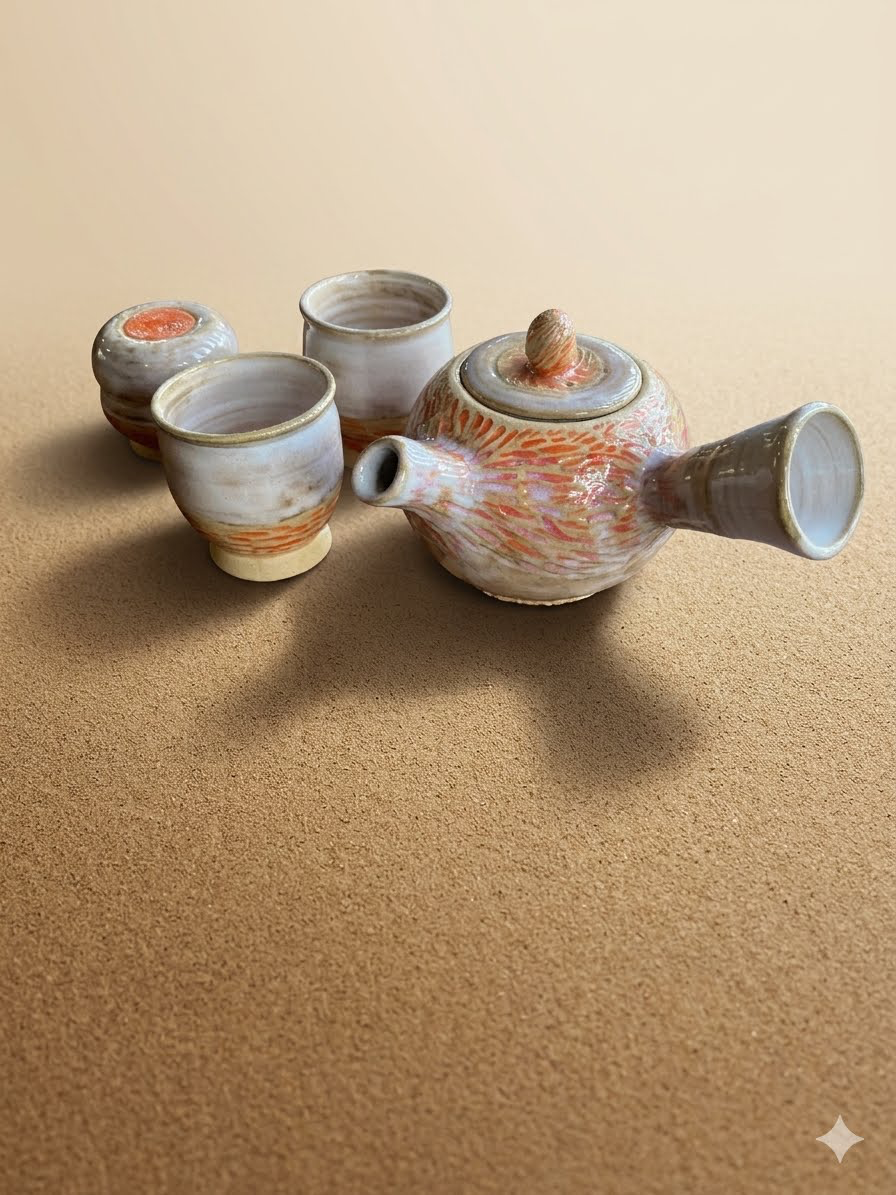 A Hagi Yaki side Handled Tea set.