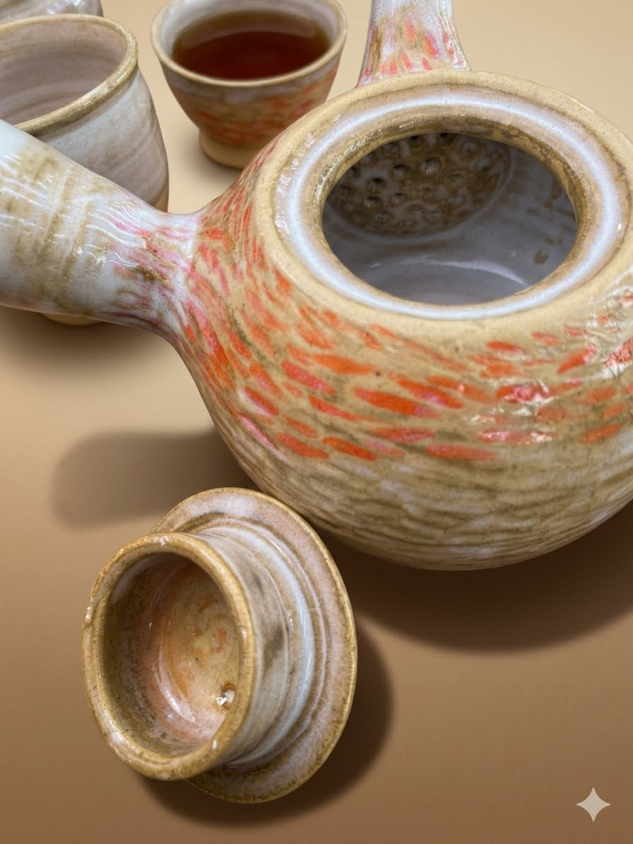 A Hagi Yaki side Handled Tea set.